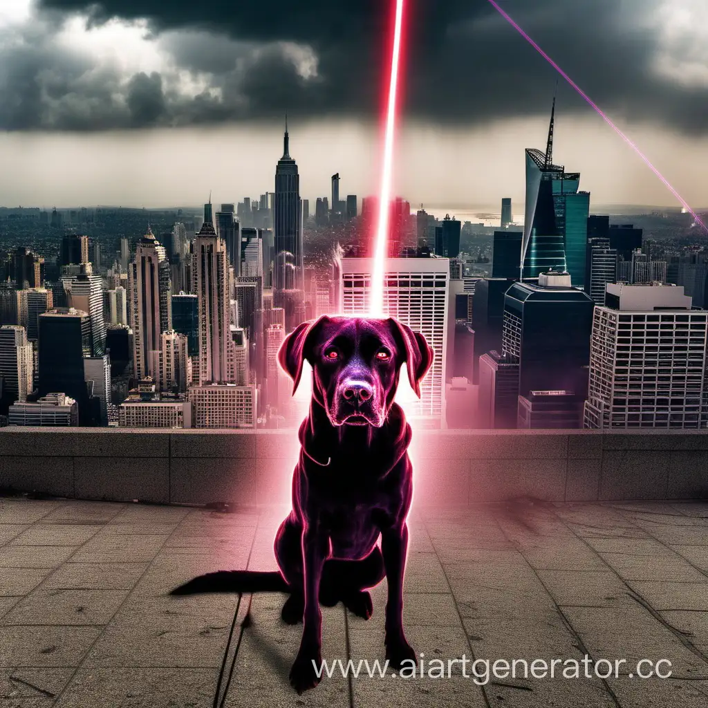 собака с глазами лазерами уничтажает город