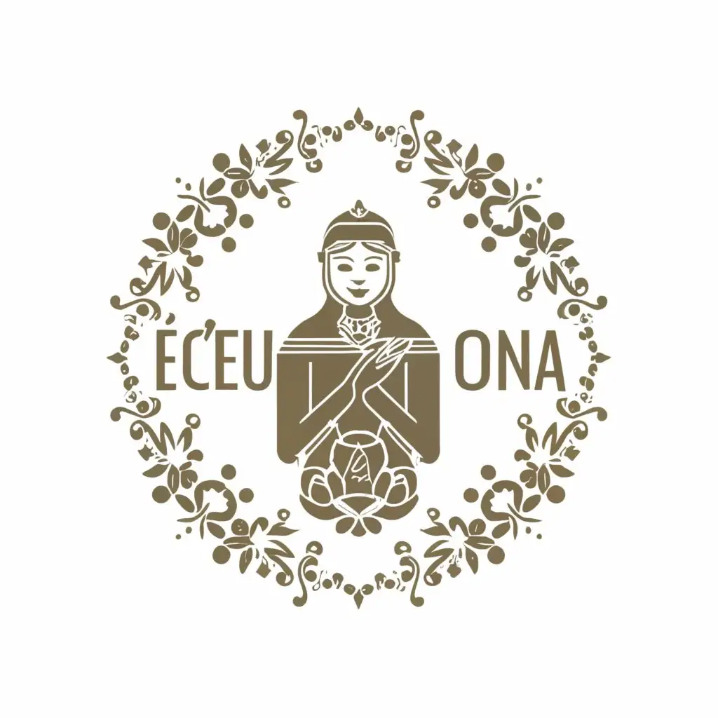 a logo design,with the text "E'ceu Ona", main symbol:Female between the ages of 40-45 living in West Java, Indonesia who is a food lover, enjoys budget-friendly foods and beverages, and loves cooking for her family. Wearing traditional clothes daily.,complex,be used in Home Family industry,clear background