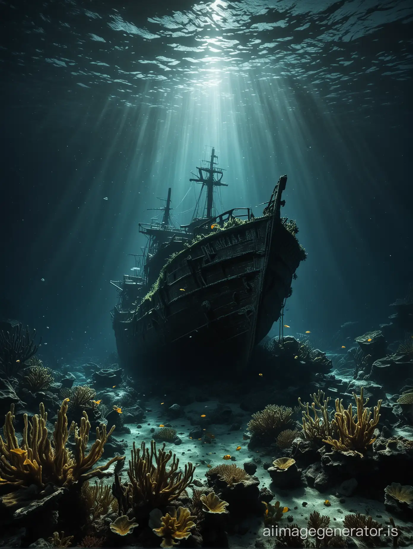 Exploring-the-Luminescent-Depths-Shipwreck-Dive-Among-Underwater-Flora