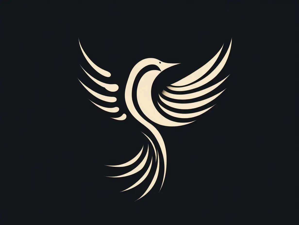 Abstract bird negative space logotype.  Black background. 