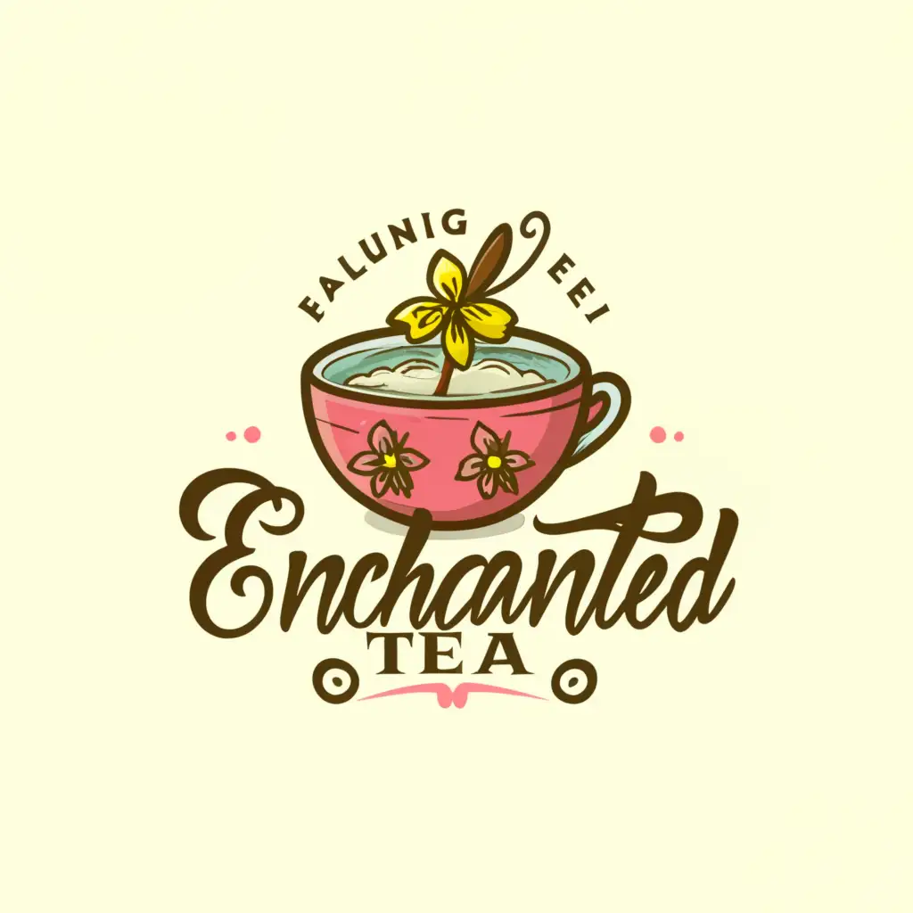 a logo design,with the text "Enchanted Tea", main symbol:cup of tea anime hawaii,Moderate,clear background