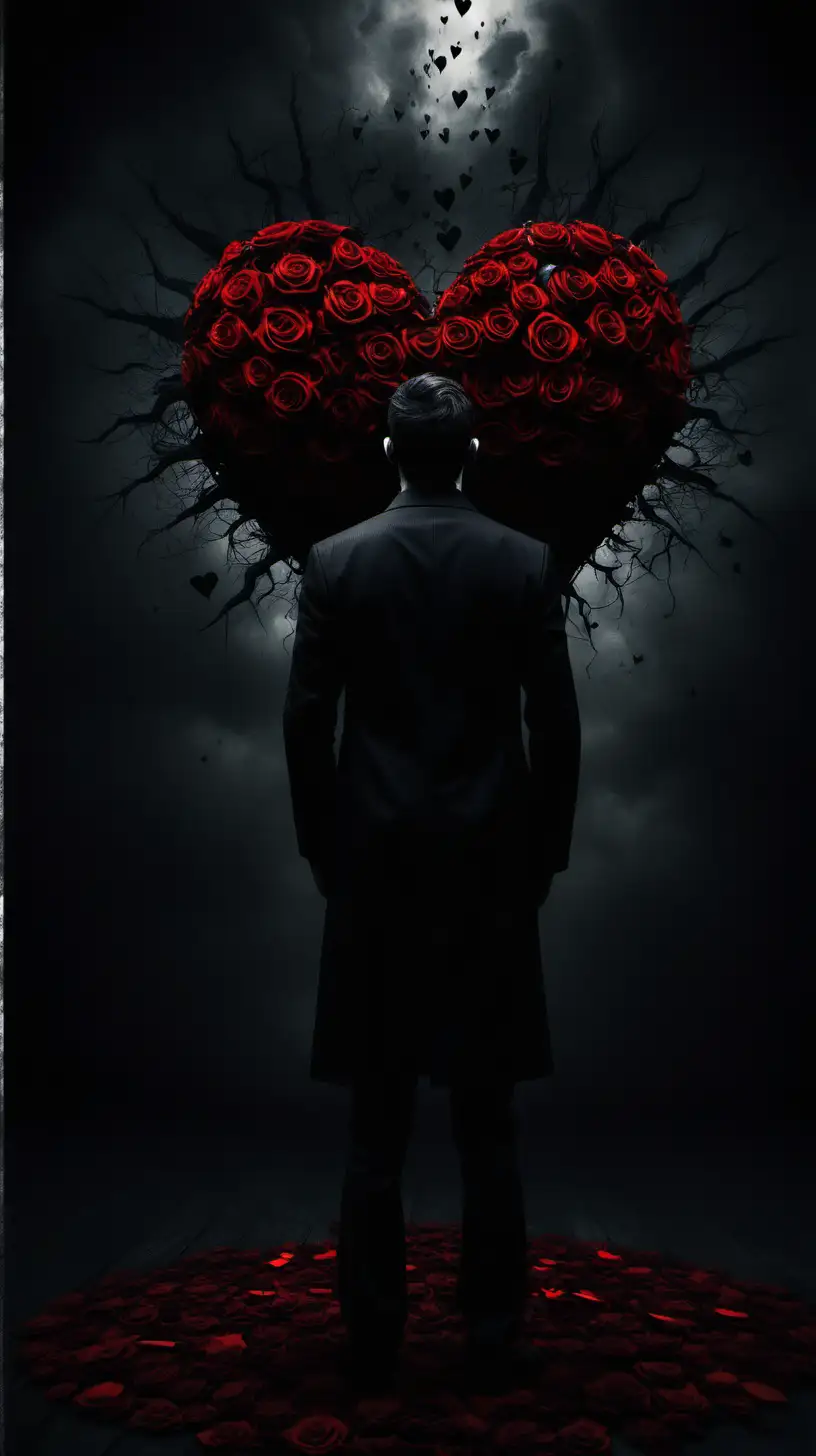 /imagine a man symbolizing Dark and Love, family, psychology, love, manipulation, dark, red