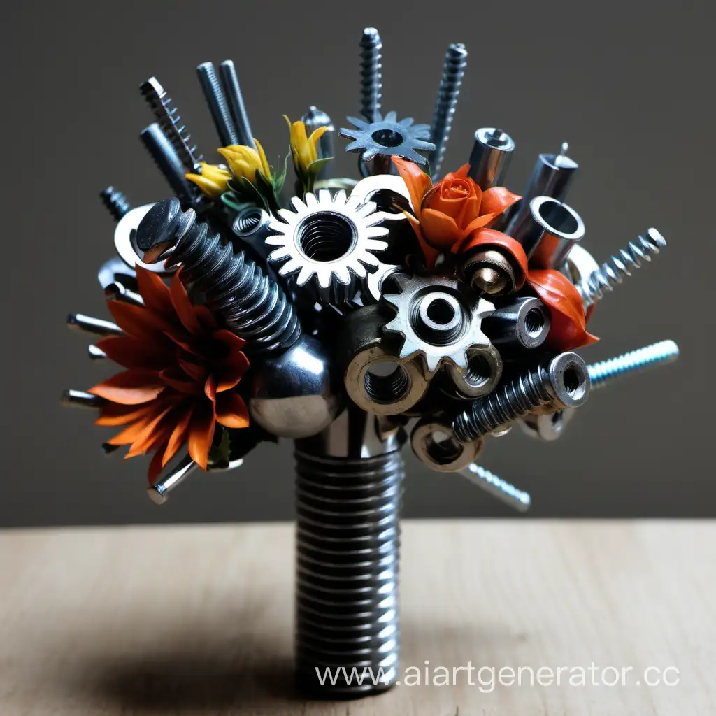 Rugged-and-Masculine-Bouquet-with-a-Blend-of-Flowers-Nuts-Screws-Nails-and-Bolts