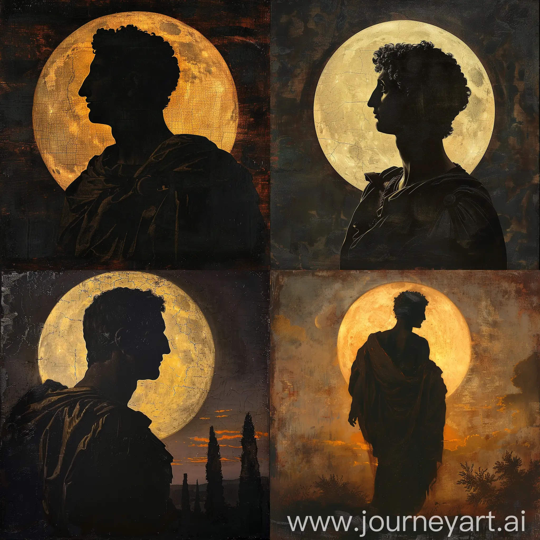 Young, Ceasar, Renaissance art, silhouette, moon behind, portrait