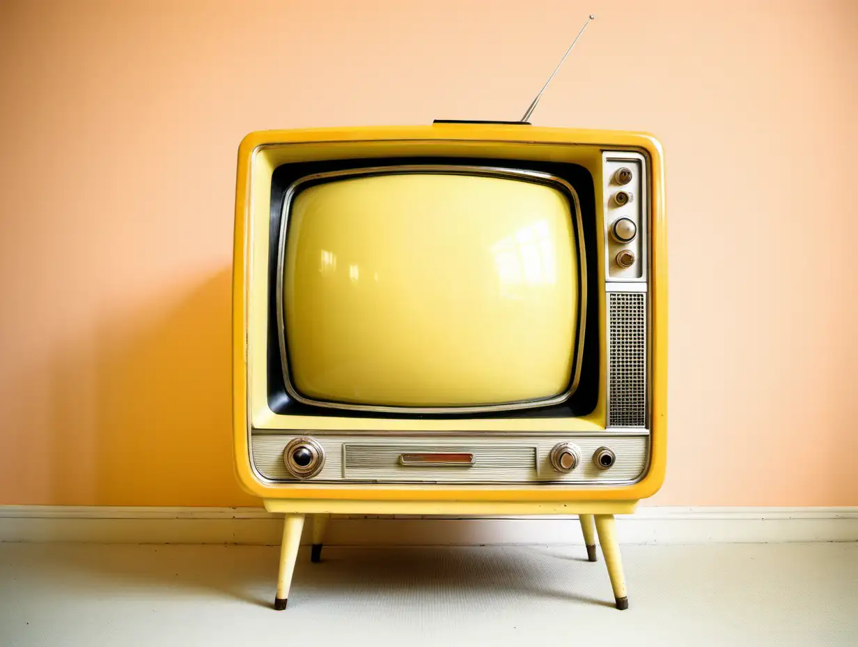Nostalgic Vintage Television in Yellow and Peach Tones