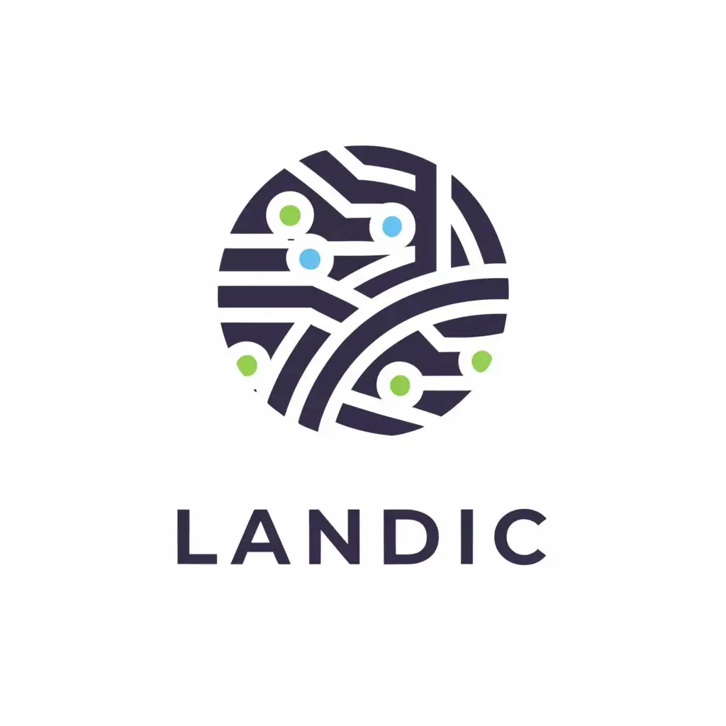 a logo design,with the text "Landic", main symbol:A stylized representation of land or earth to symbolize the real-world assets, intertwined with a digital,Moderate,be used in Technology industry,clear background