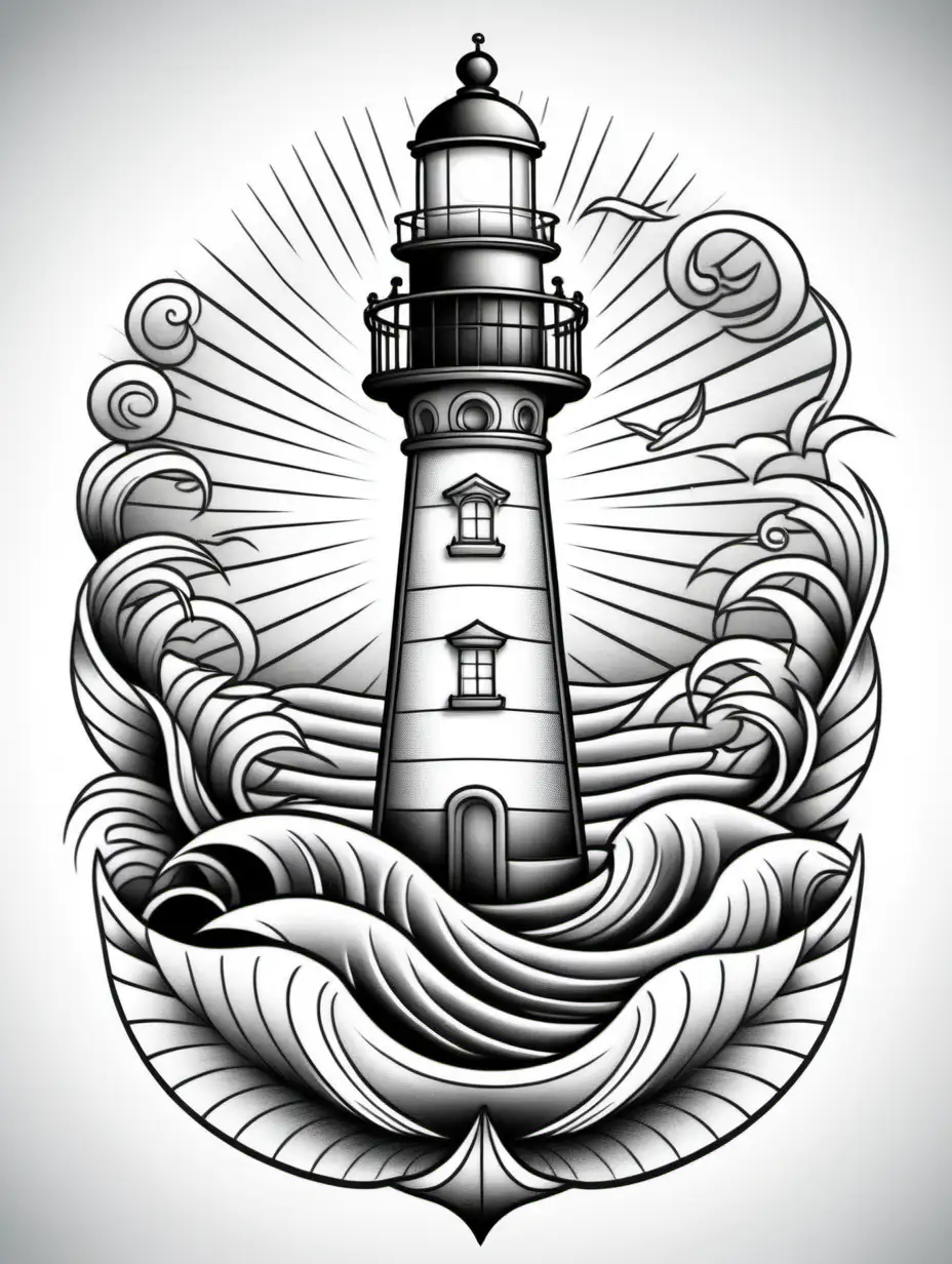 lighthouse in a tattoo style for a coloring book