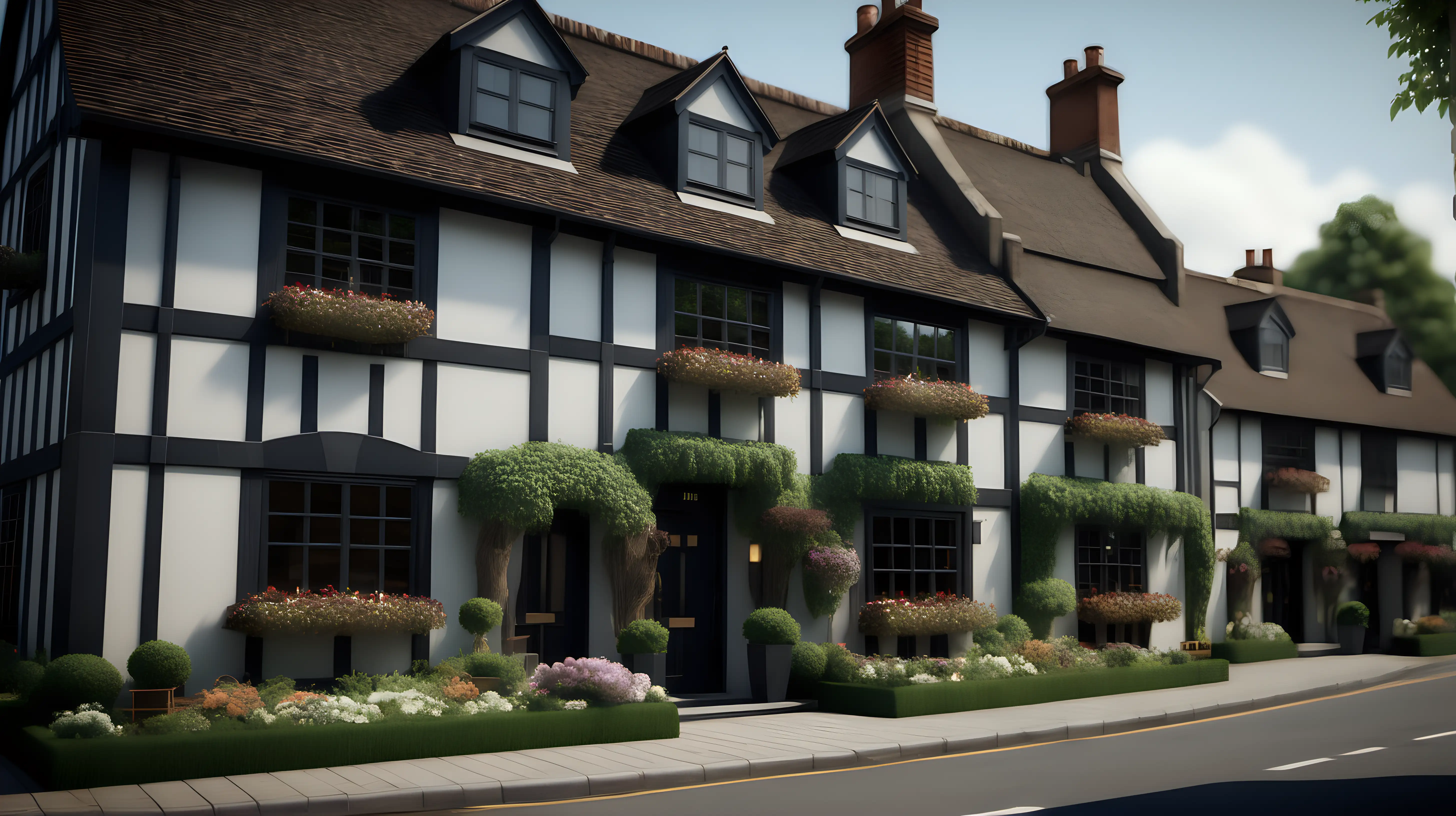 Ultra Realistic Modern Hotel in a Quaint English Village Street View