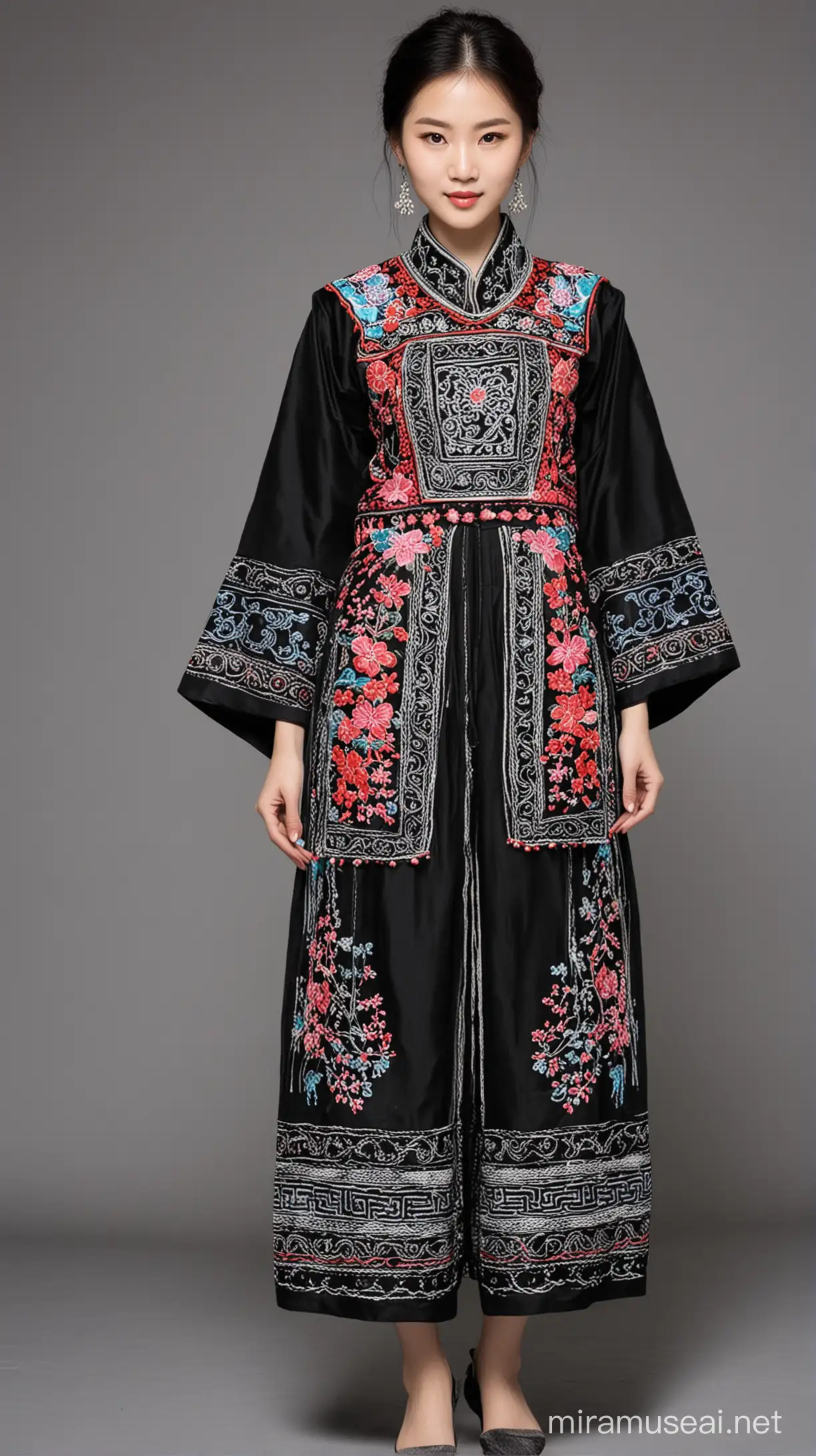 Elegant Miao Embroidered Traditional Fashion Outfits