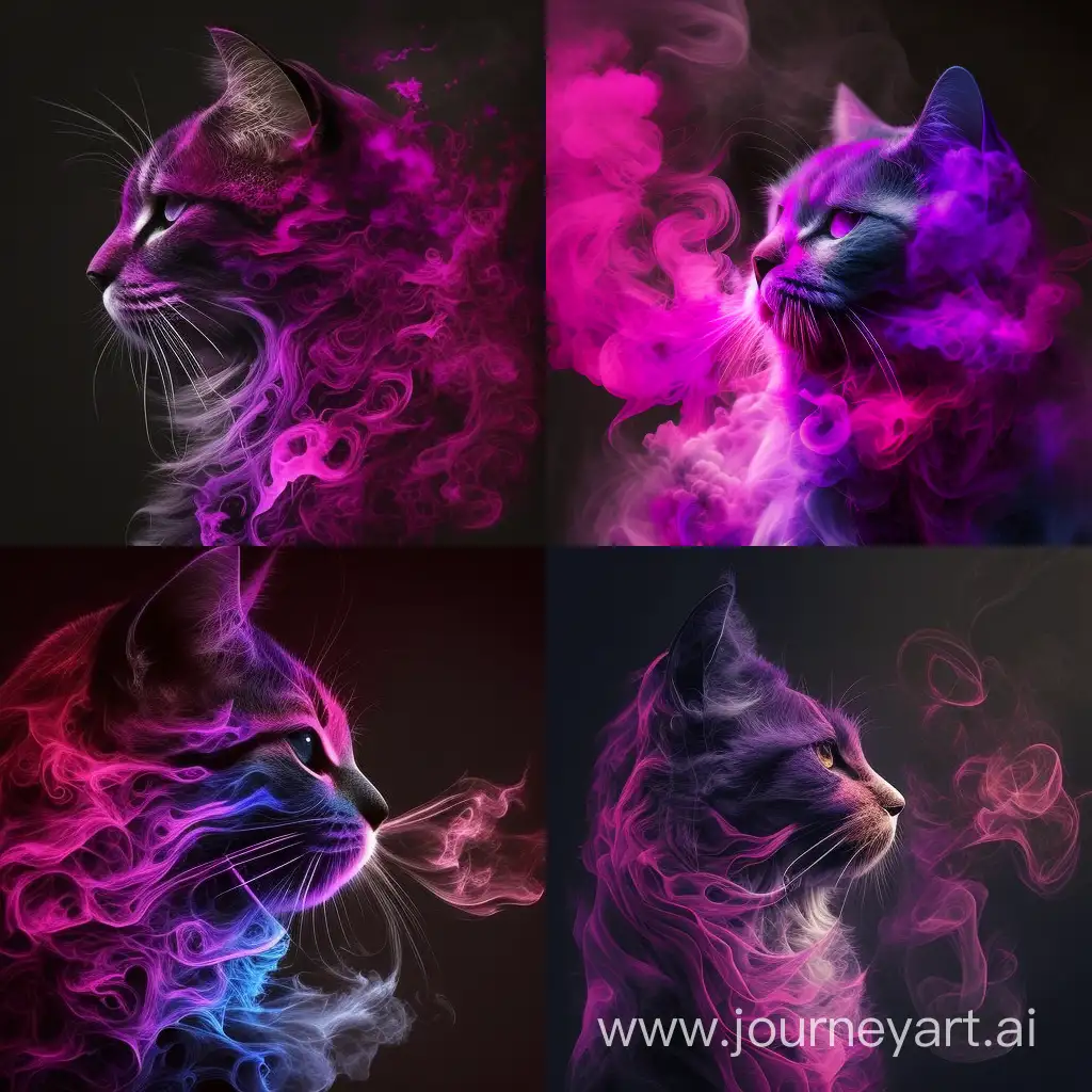 Colorful-Smoke-Cat-in-Vibrant-Shades-of-Pink-Purple-Red-and-Fuchsia