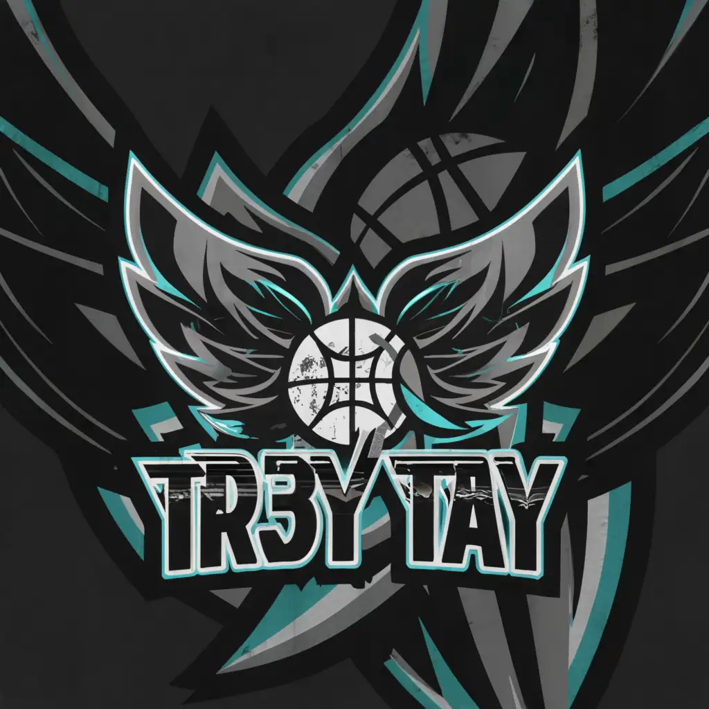 LOGO-Design-For-Tr3y-Tay-Elegant-Grey-Baby-Blue-White-and-Black-Wings-with-Basketball-Motif