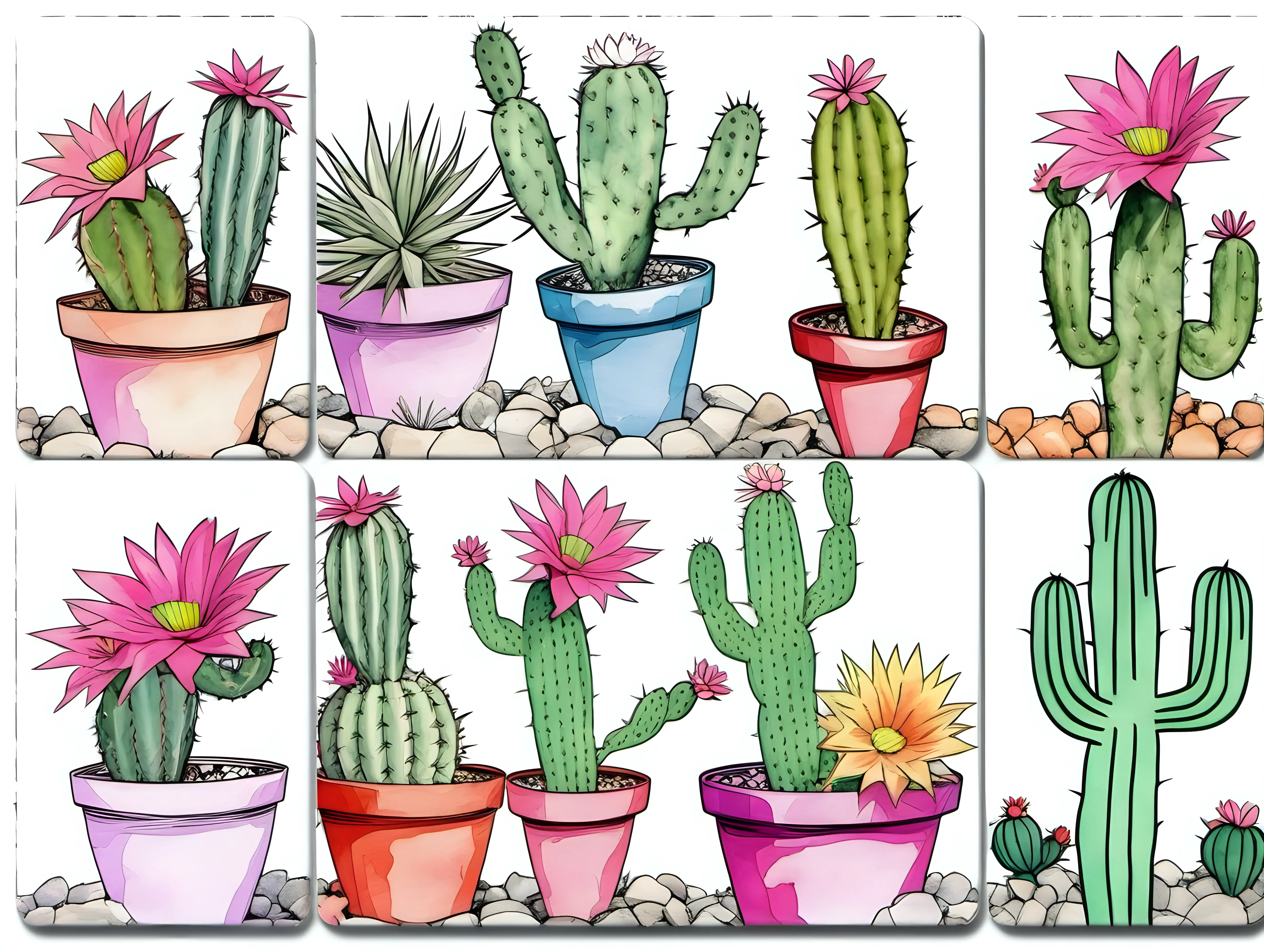 Pastel Watercolor Old Lady Cactus Flowers Clipart Inspired by Andy Warhol