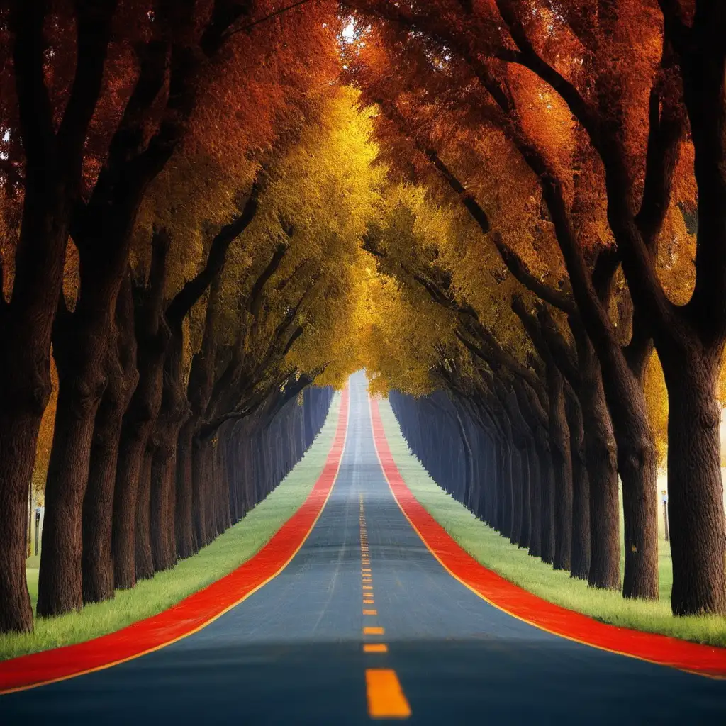 Scenic Country Road Through Vibrant Autumn Forest