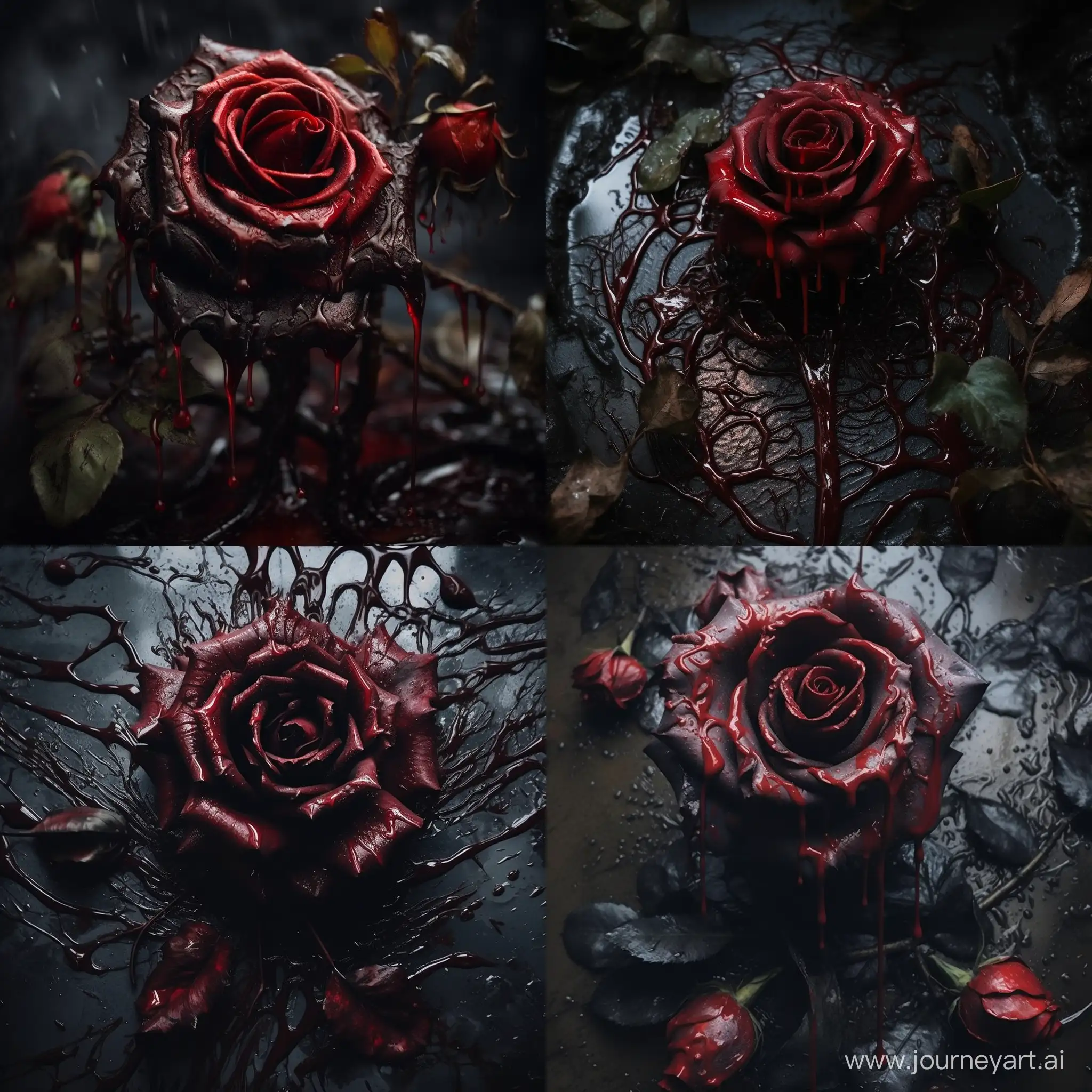 Dark-Symbolism-BloodSoaked-Rose-in-Shadowy-Ambiance