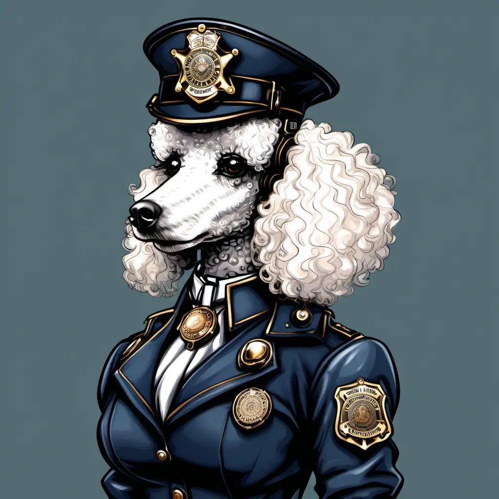 Steampunk British Poodle Woman Police Chief in DnD Style