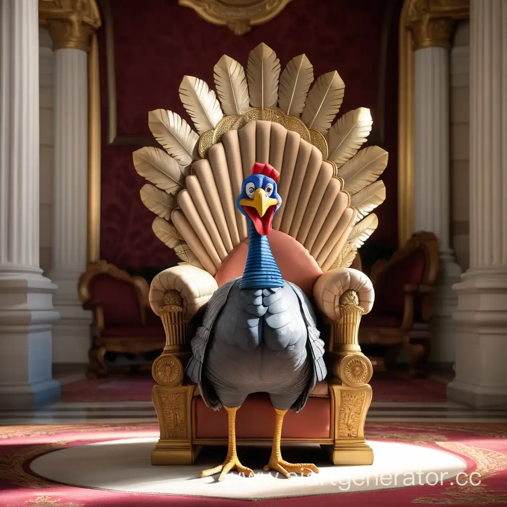 THE TURKEY SITS ON A THRONE IN THE PALACE