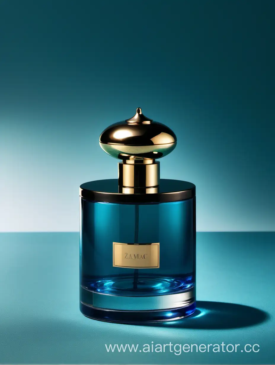 A luxurious Dark turquoise blue and gold double layers perfume with an elegant zamac cap