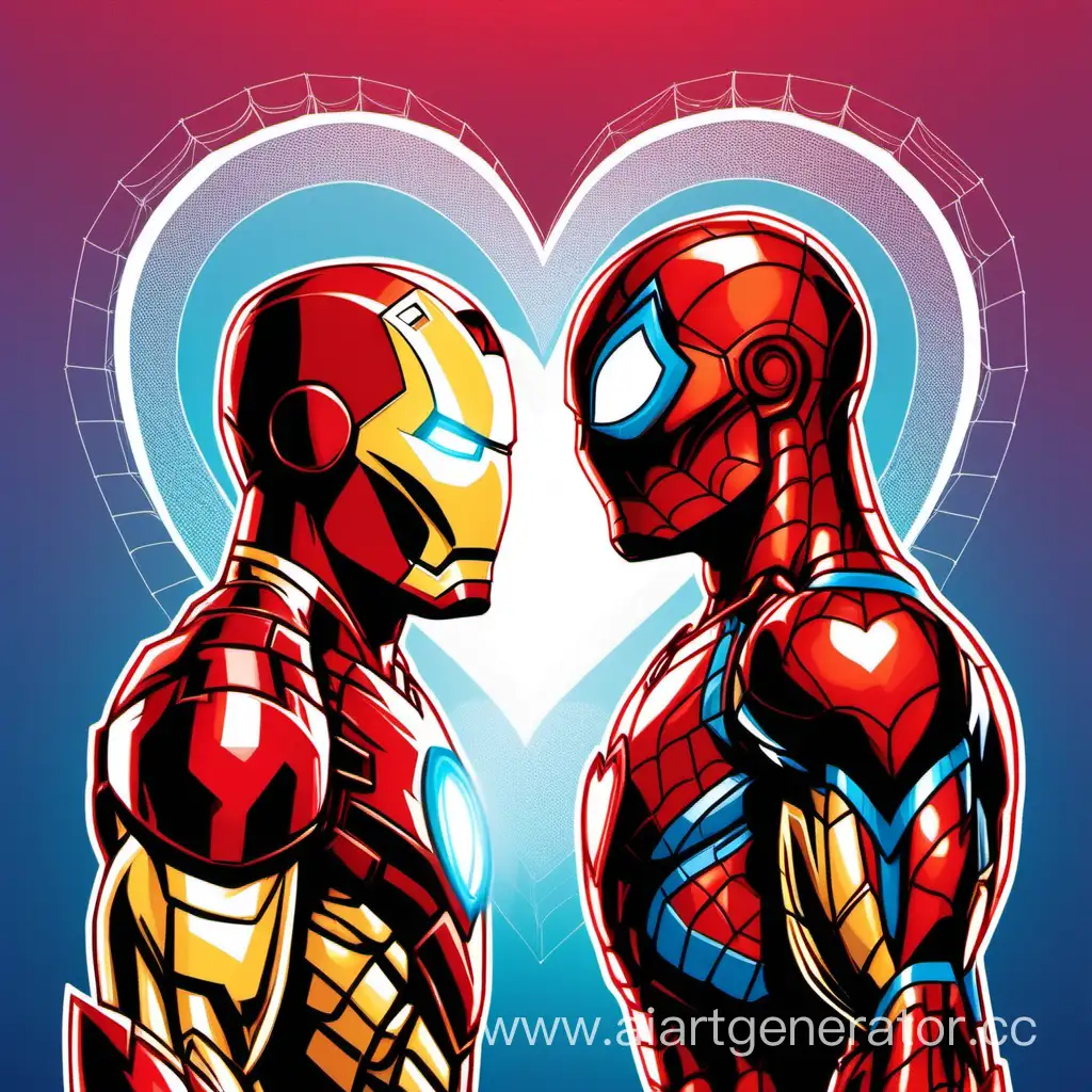 Iron-Man-and-SpiderMan-Sending-Heart-Gesture-in-Vibrant-Surroundings