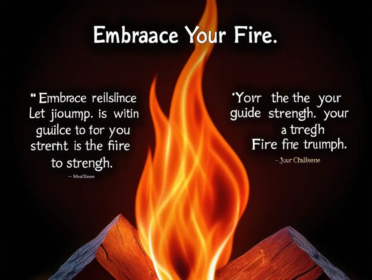 a flame to symbolize the inner fire.  use a motivational quote backdrop with vibrant colors for an engaging profile picture. Use this quote "Embrace the challenges, ignite your resilience, and let the fire within guide you to triumph. Your journey is a testament to your strength."