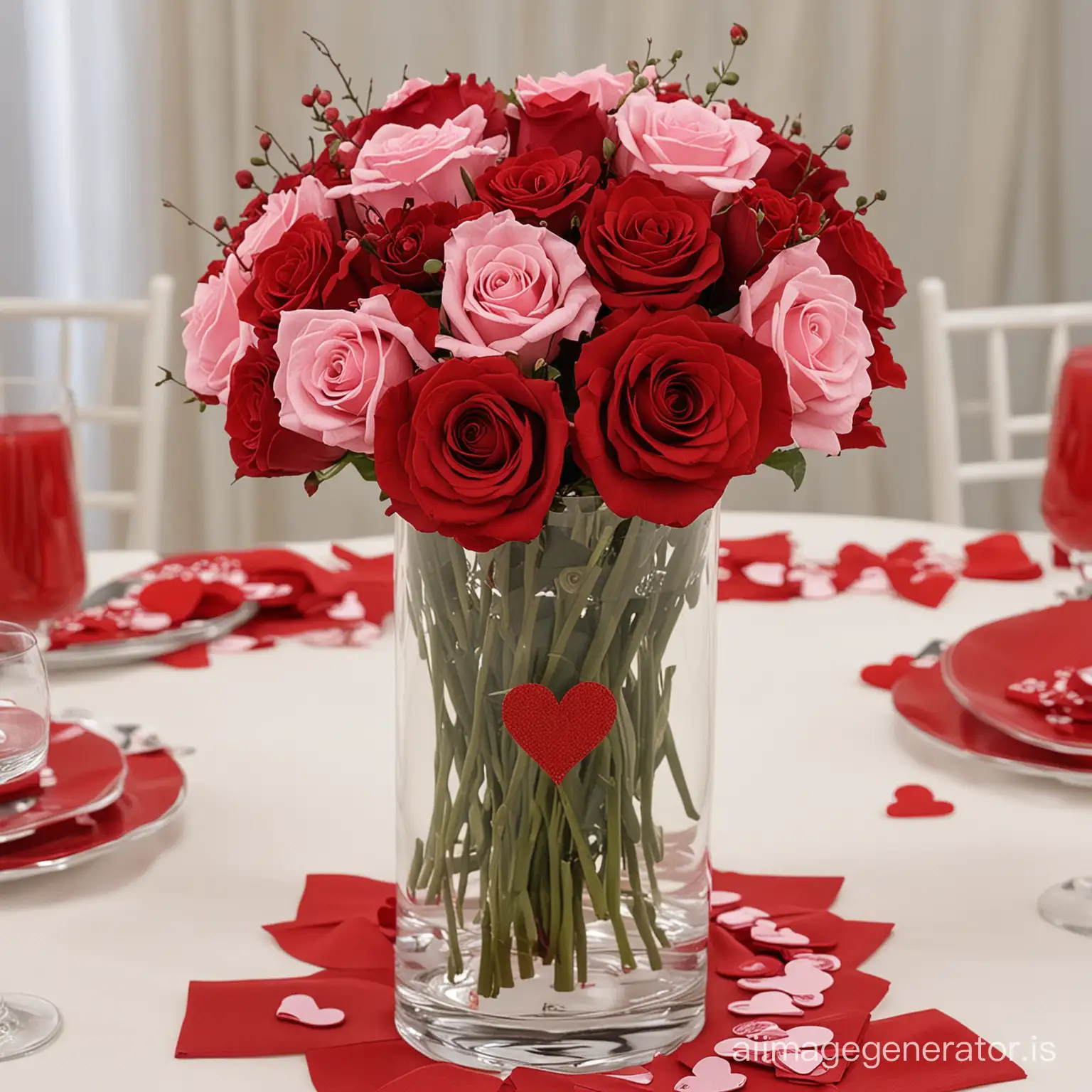 Valentines-Day-Themed-Wedding-Centerpiece-with-Romantic-Red-Roses
