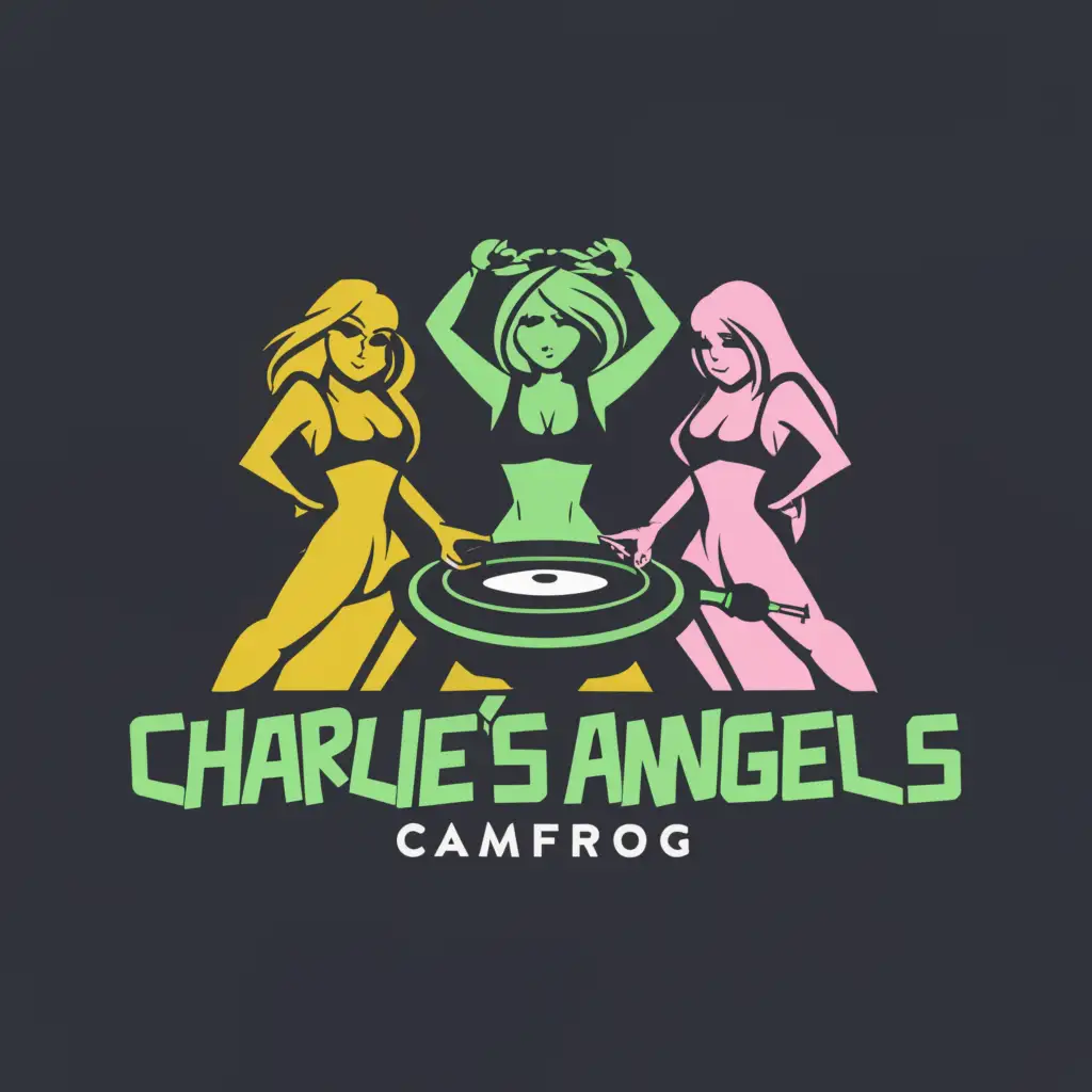 a logo design,with the text "charlie's angels, camfrog", main symbol:dj 
music, sexiness,Moderate,clear background