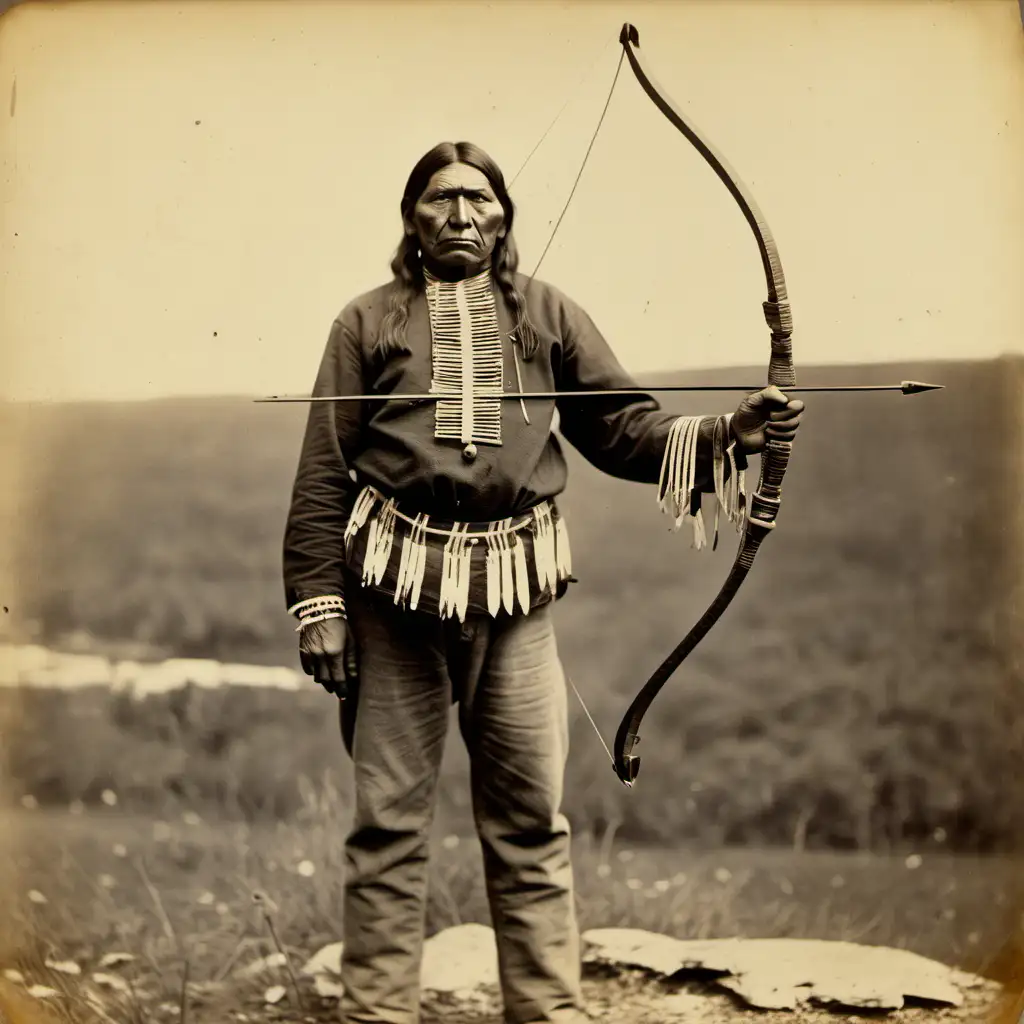 фотография 19 века индеец держит лук для стрельбы
