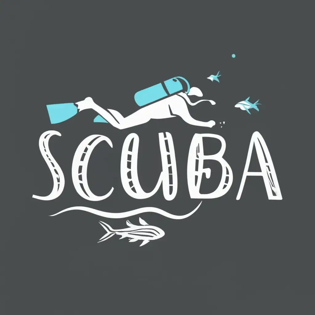 logo, someone scuba diving with fish, with the text "scuba ", typography, be used in Sports Fitness industry