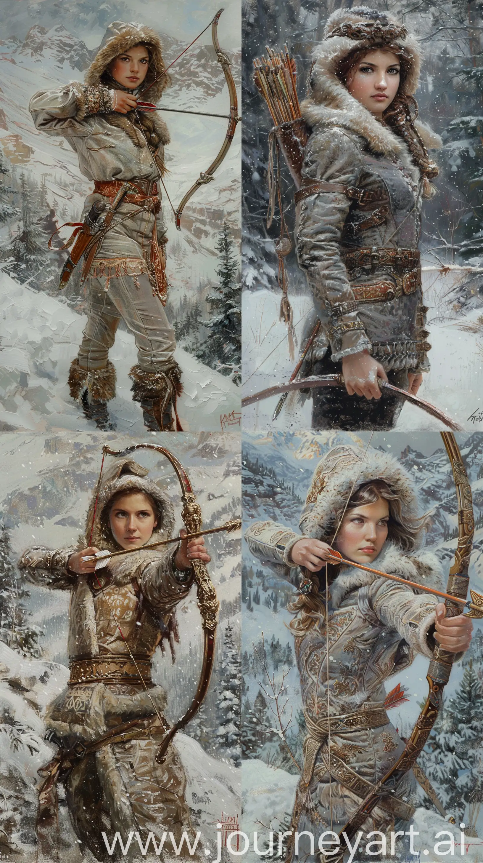 Fantasy-RPG-Art-Slavic-Girl-Archer-in-Ural-Mountains-Winter-Scene