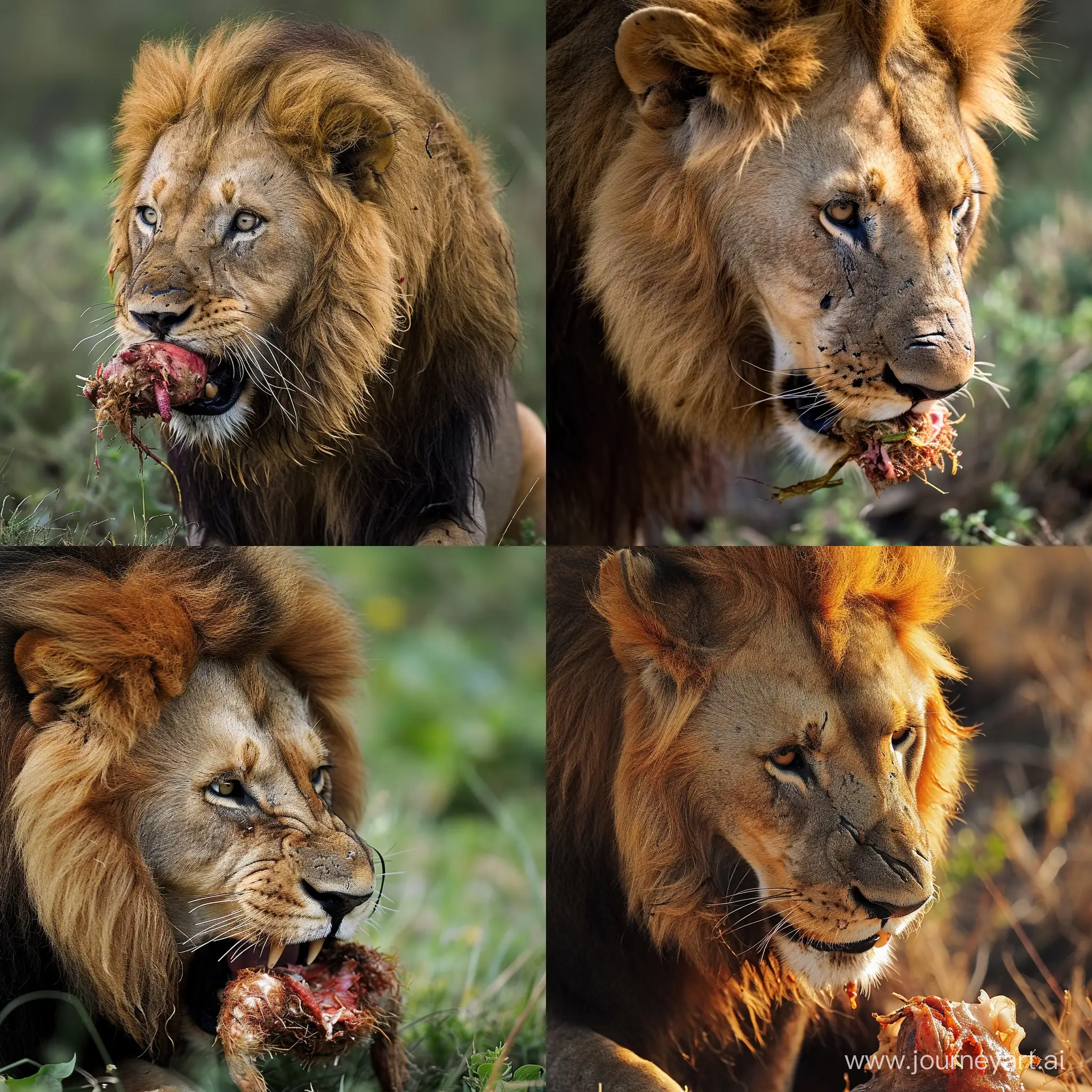lion eating its pray, photo