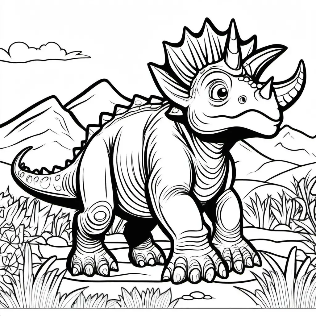 Triceratops Coloring Page for Kids Cartoon Style with Thick Lines and Low Detail