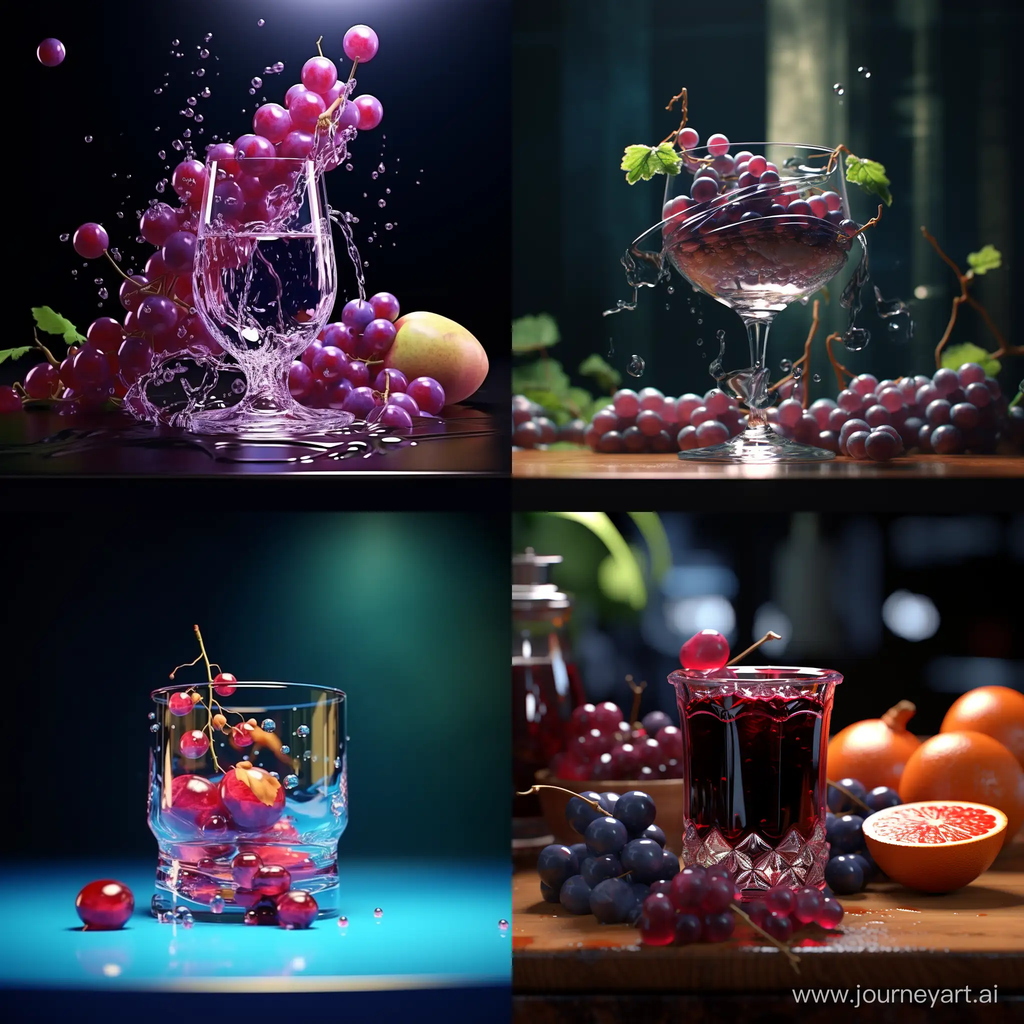 Grapes in a glass. 3D animation 