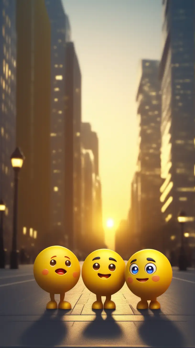 Charming Emoji Trio Strolling Through City Twilight HighQuality 10K Image