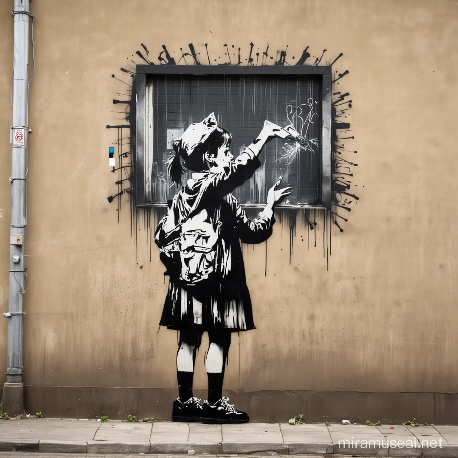 Urban Art BanksyInspired Graffiti Depicting School Struggles | MUSE AI