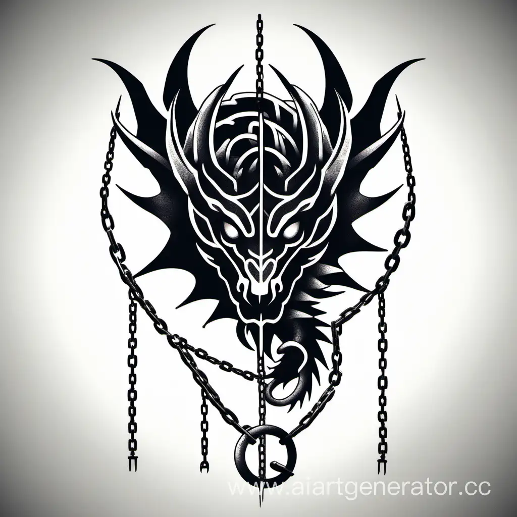 минималистичное тату с драконом и цепями