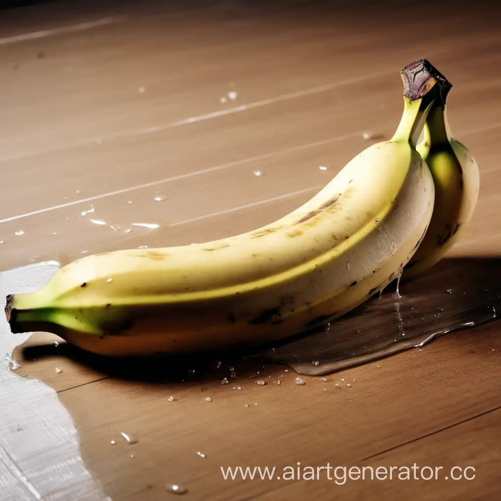 потный банан, один лежит на столе 