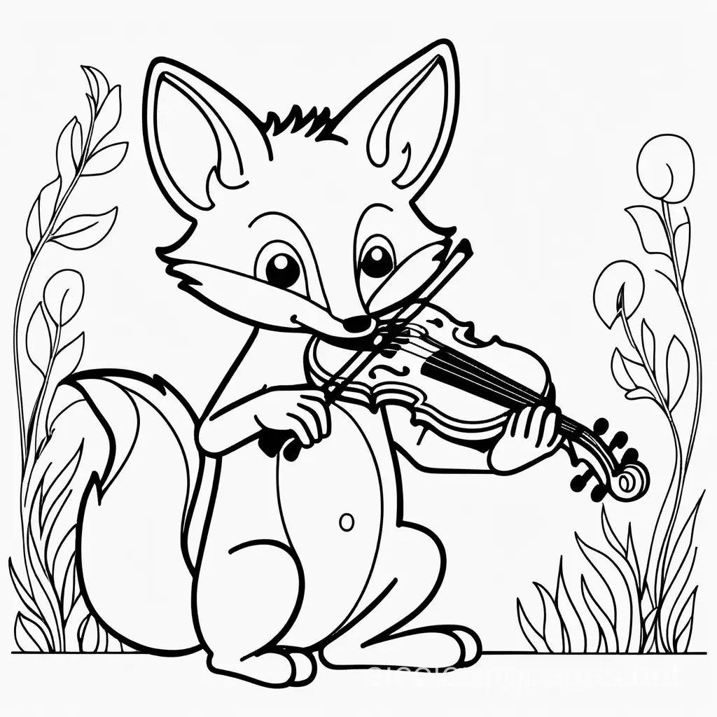 Playful-Fox-Coloring-Page-Fox-Playing-Violin-in-Black-and-White