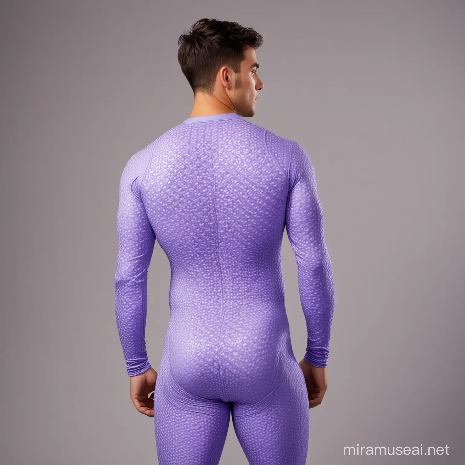 Dashing American Hero in Periwinkle Spandex Suit with Honeycomb Pattern