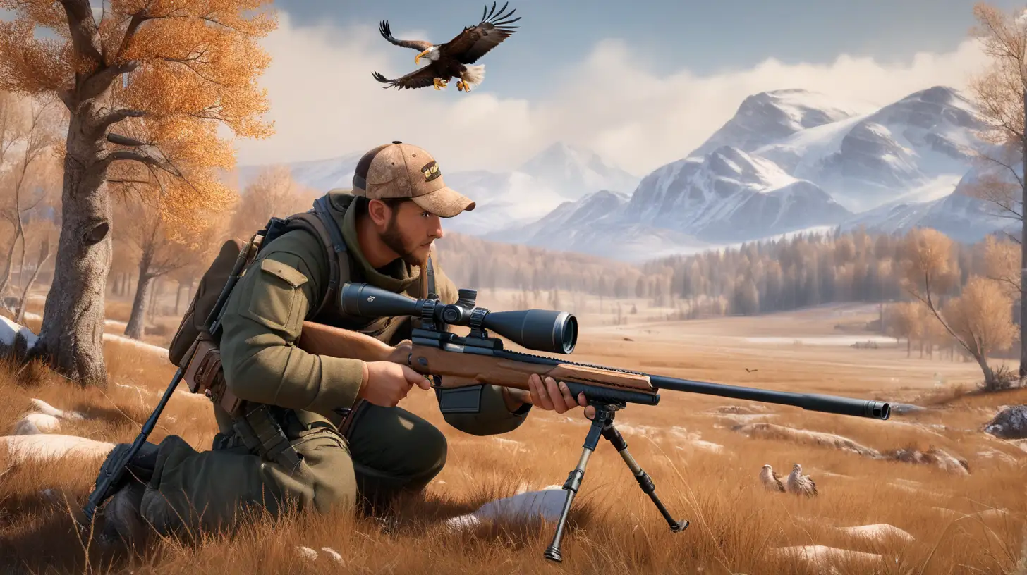 Hunting the Eagles with the sniper rifle, showing in meadows environment
