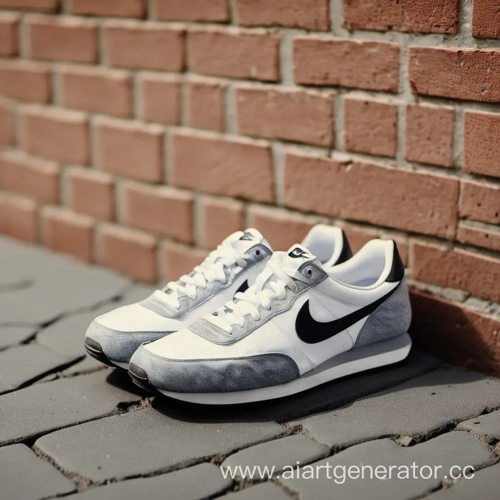 Stylish-NIKE-Sneakers-Showcase-Against-Urban-Brick-Wall
