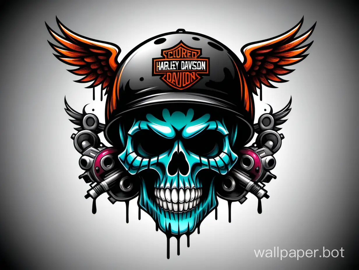 Vibrantly-Colored-Harley-Davidson-Skull-Art