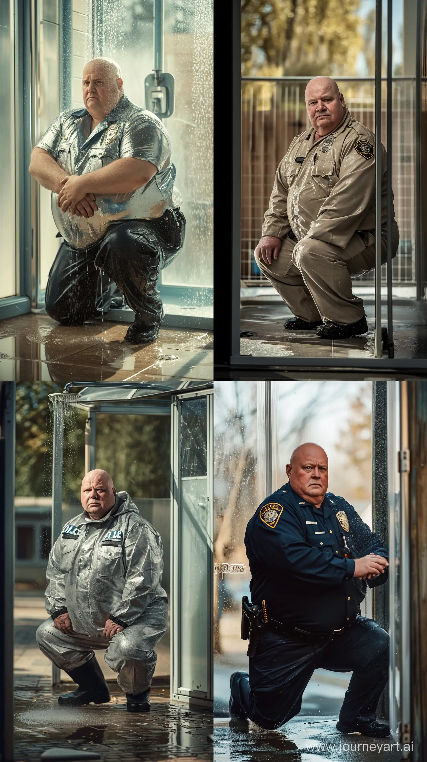 Elderly-Police-Officer-Enjoying-Serene-Outdoor-Shower