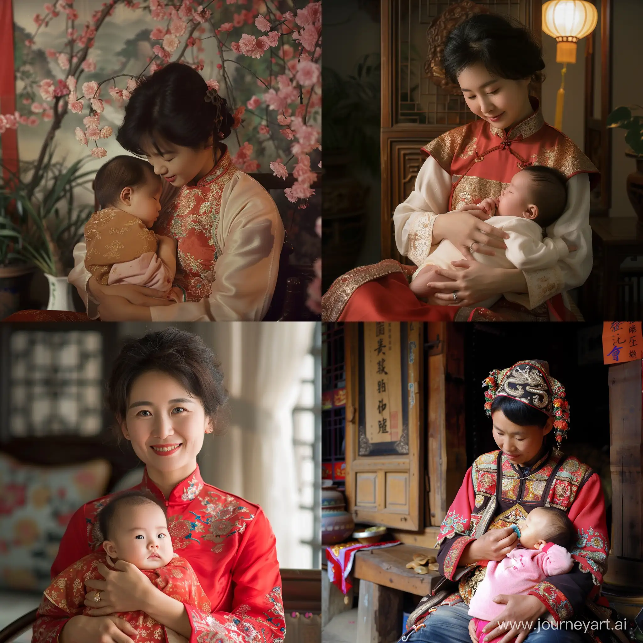 一個在給嬰兒哺乳的中國女人