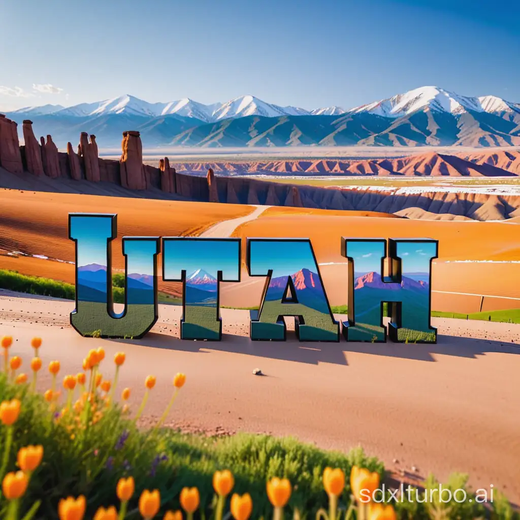 UTAH letters with mountains in the background