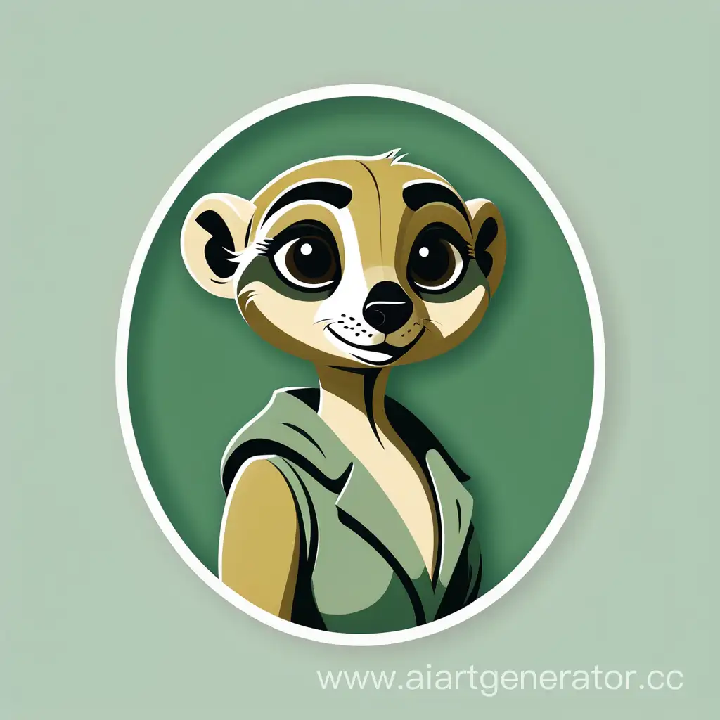 Create a girl logo vector flat vector image of a simplified, stylized, simplified shapes and a gamut of anthropomorphic meerkat Seaweed Green logo for a clothing store. Isolated. Focus on clear lines and uniform color zones to achieve a minimalistic but visually appealing design.