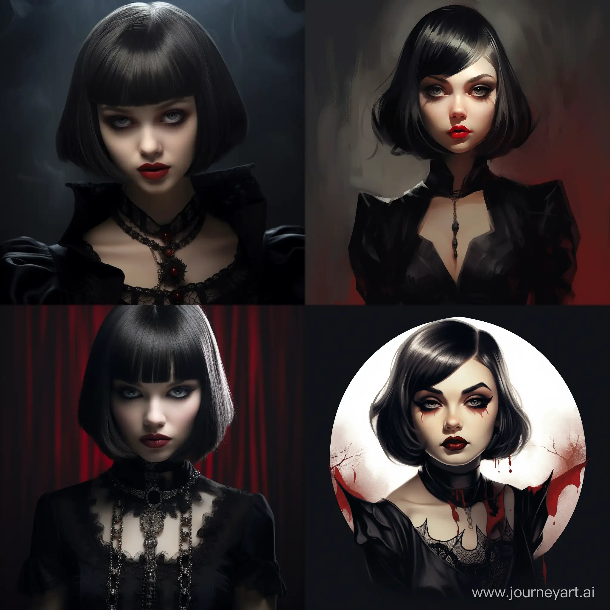 Chic-Vampire-Girl-with-Bob-Haircut-in-Stockings
