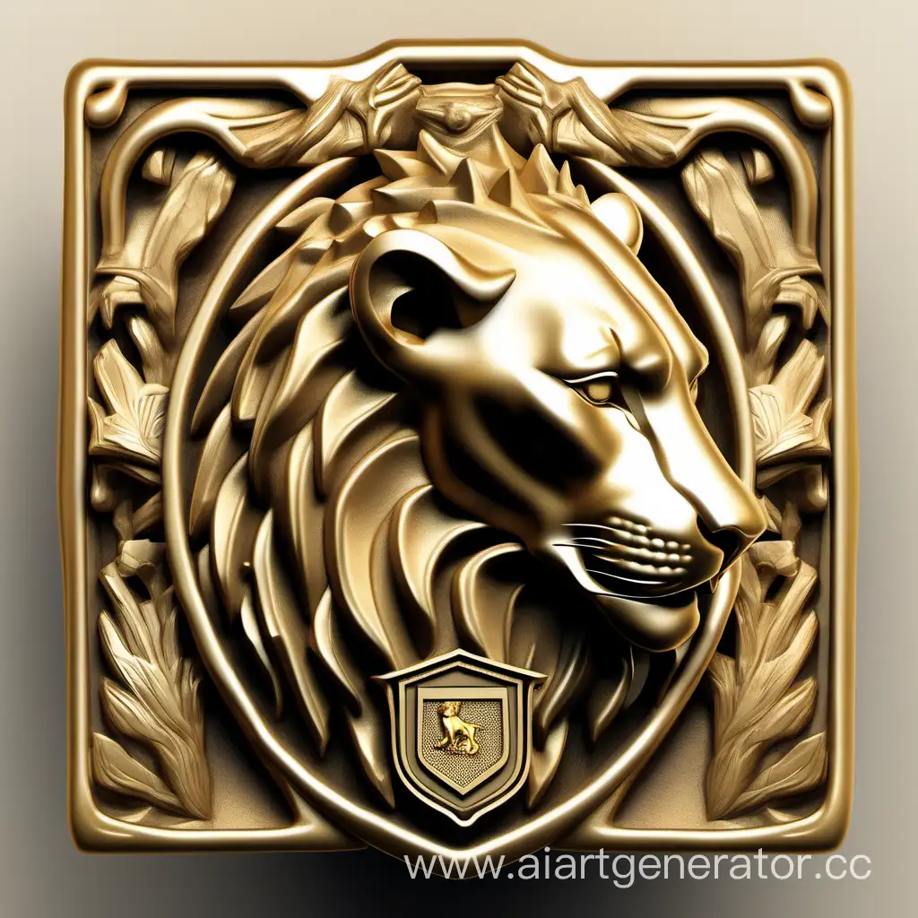 Majestic-Lioness-Head-Signet-Ring-with-Golden-Coat-of-Arms-Unique-Square-Design