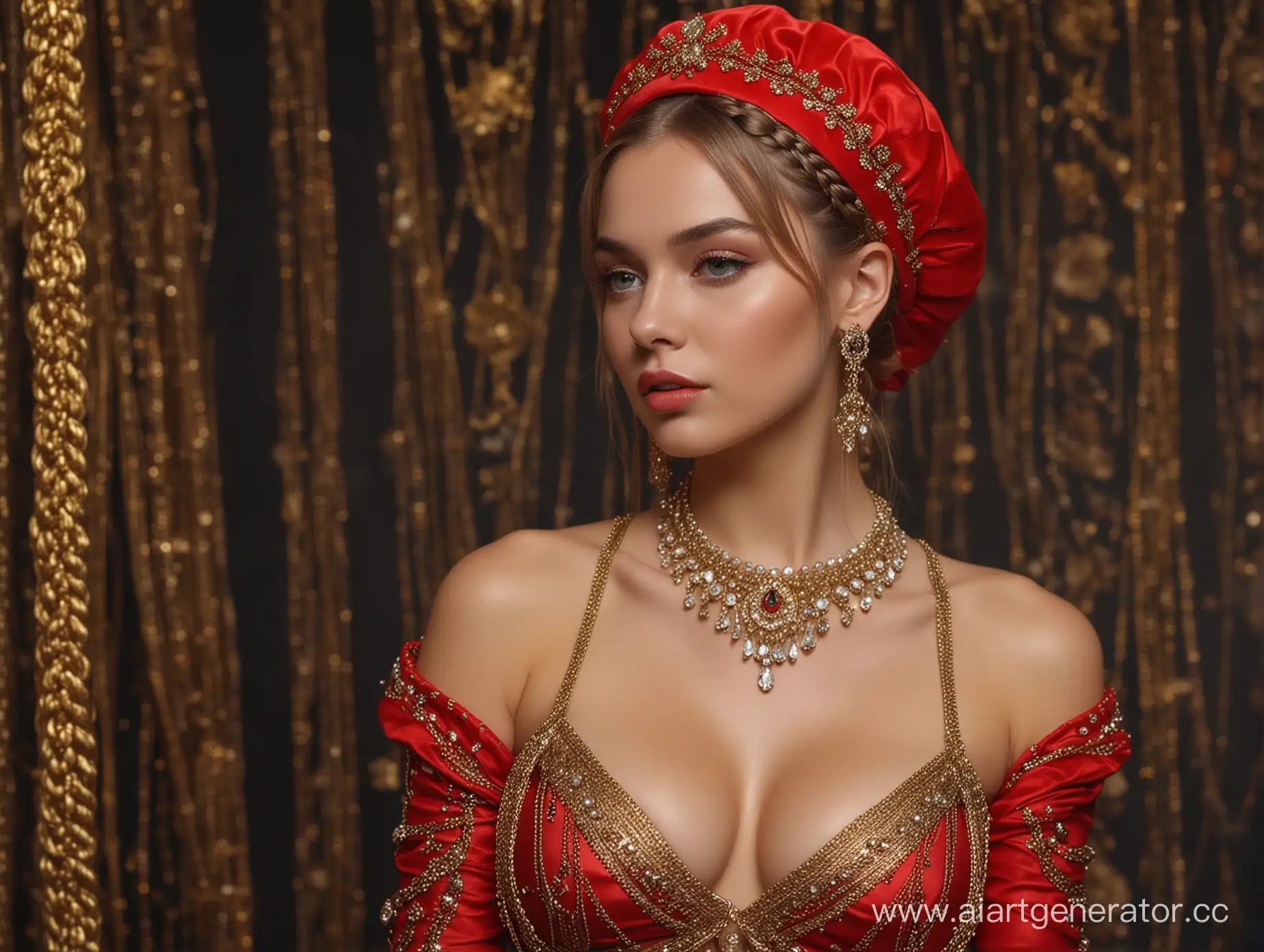 Enchanting-Russian-Beauty-in-Regal-Attire-Kokoshnik-Gold-and-Diamonds