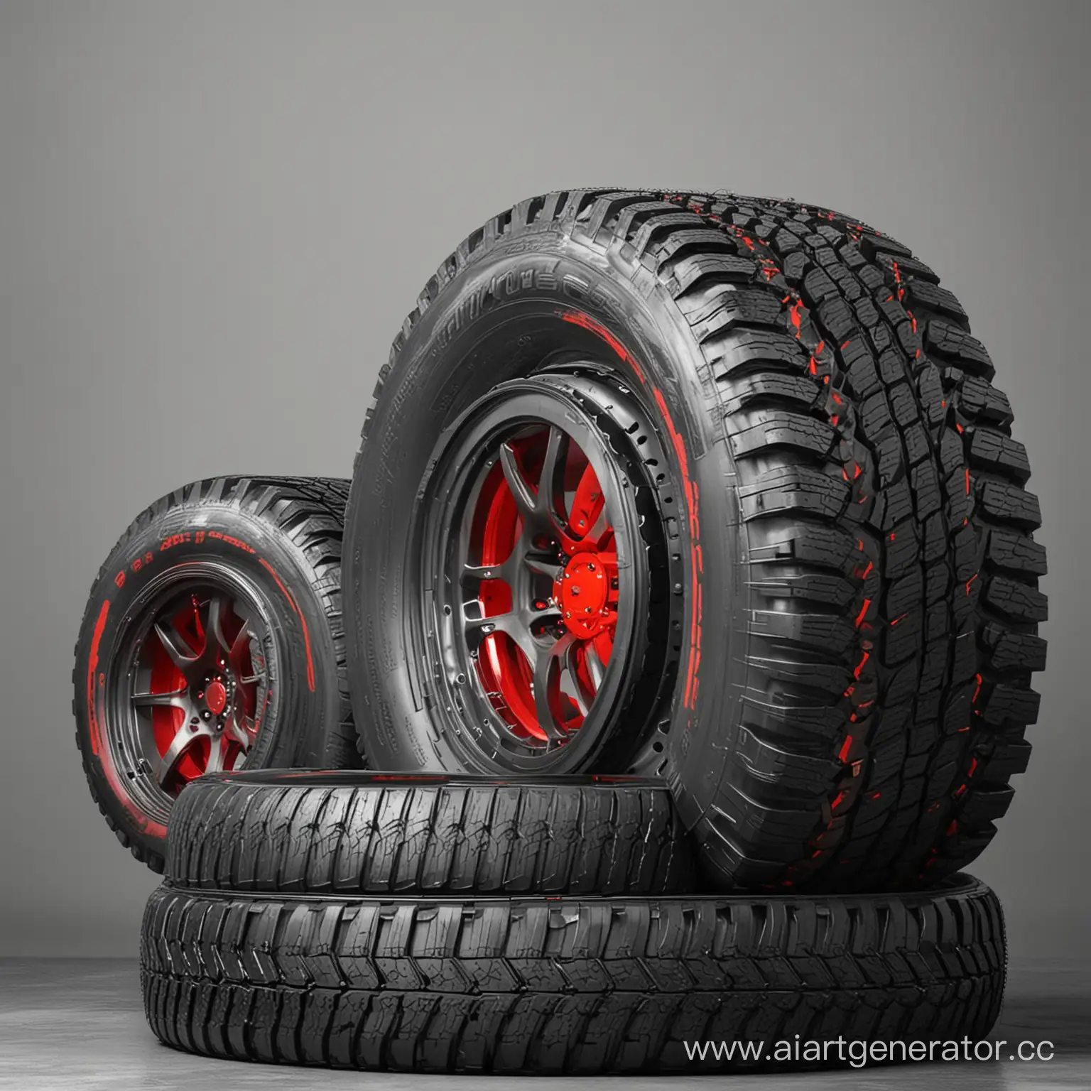 Tires-on-Gray-Background-with-Red-Glare-Automotive-Abstract-Photography
