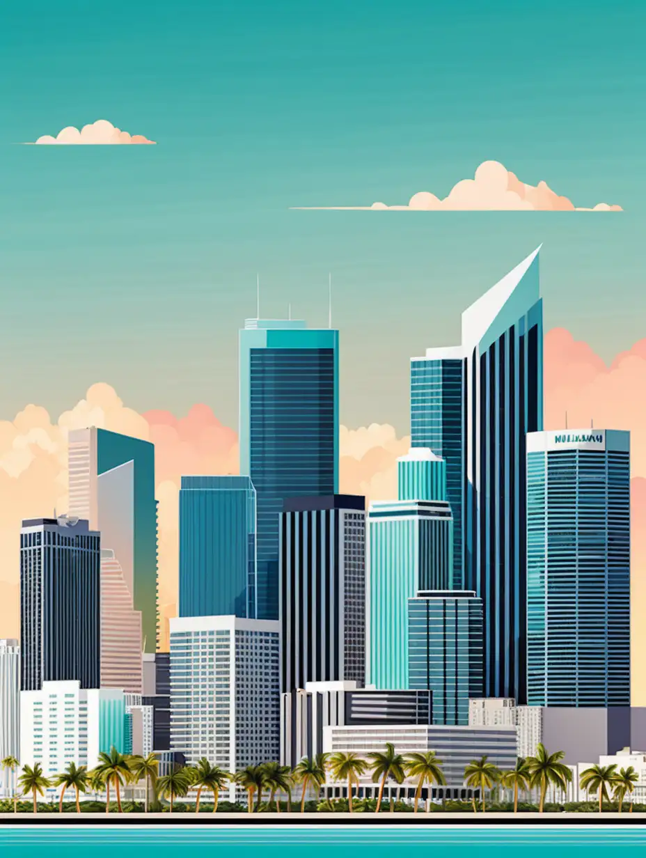 Flat Vector Style Illustration of Downtown Miami Skyline