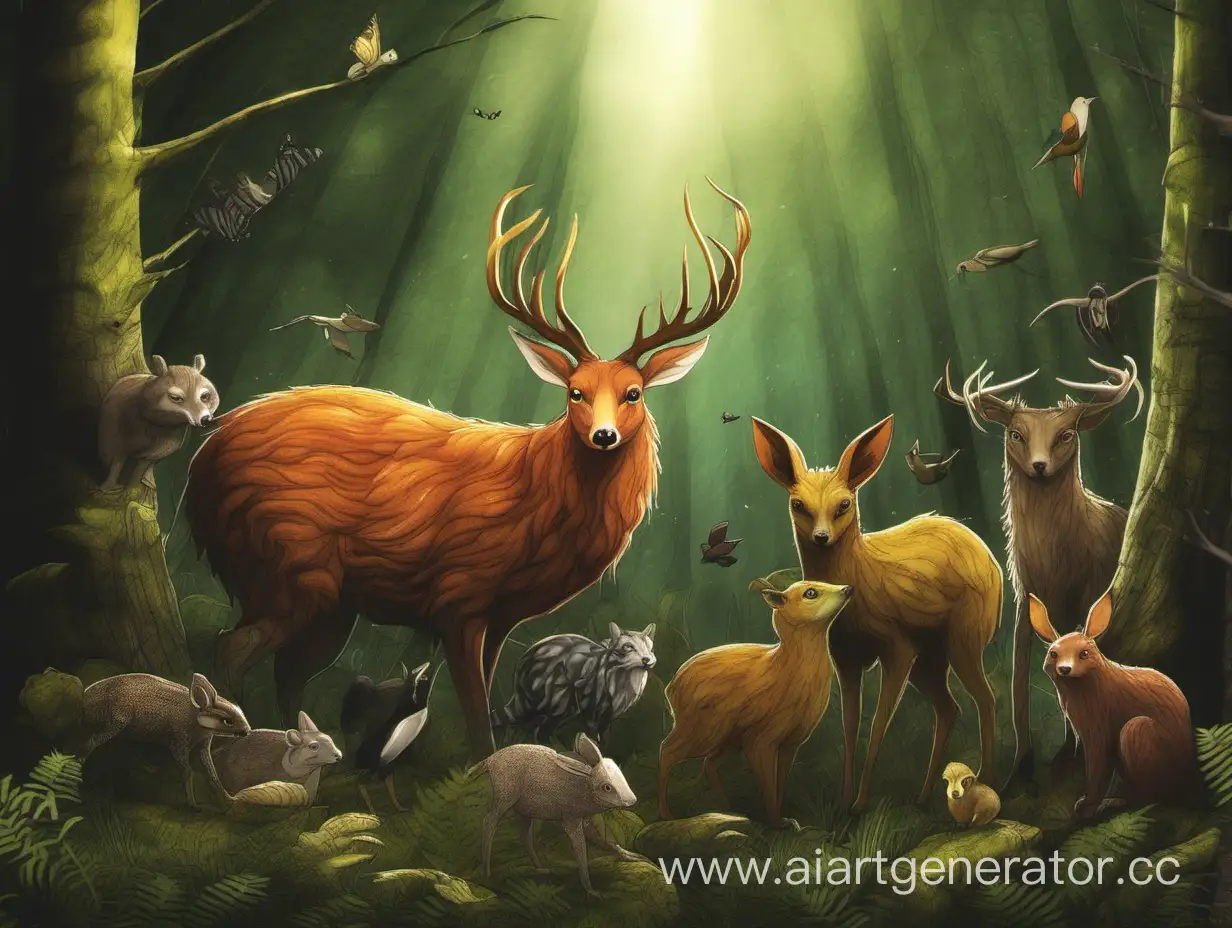Woodland-Creatures-in-Enchanted-Forest-Scenery